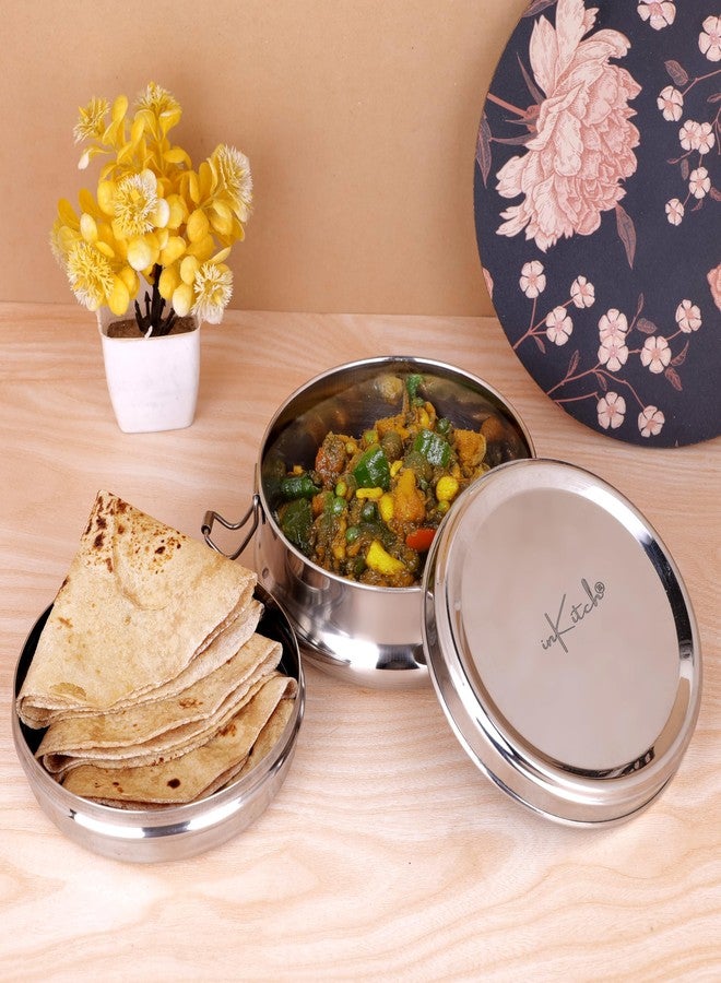 inKitch Steel Tiffin Box for Office Lunch Box for Office Women and Men | Tiffin with Steel Separator Plate and Locking Clip | Durable Lunch Container, 10.5 cm Dia 300ml (Silver) - Image 1